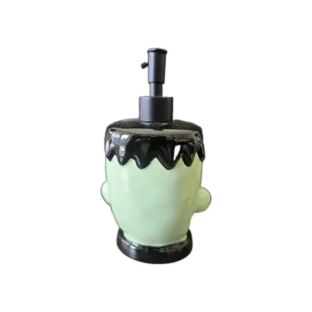 New Green Ceramic Frankenstein Head Spooky Halloween Soap Dispenser Decoration